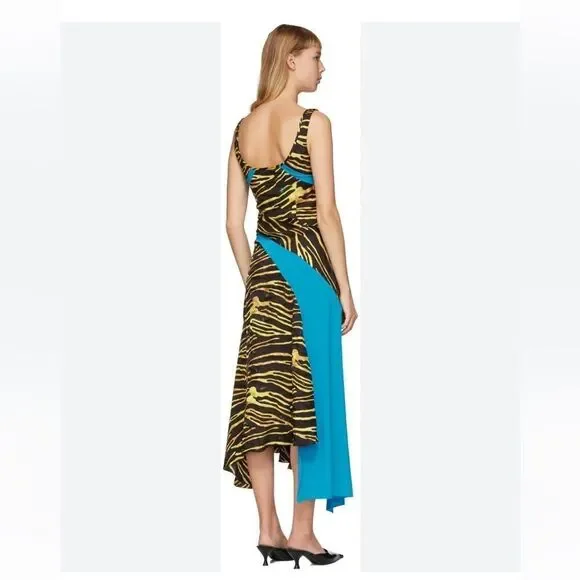 Marine Serre printed mixed media asymmetrical midi dress $1745 NWT Sz L - Picture 5 of 16